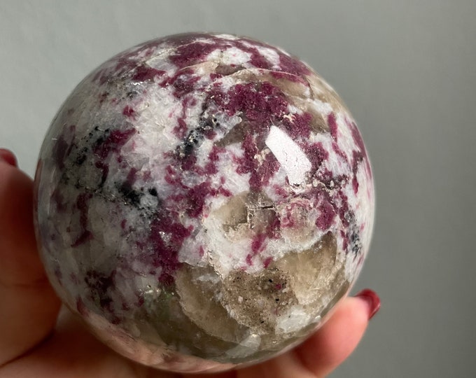 Rubellite lepidolite crystal sphere healing crystal home decor
