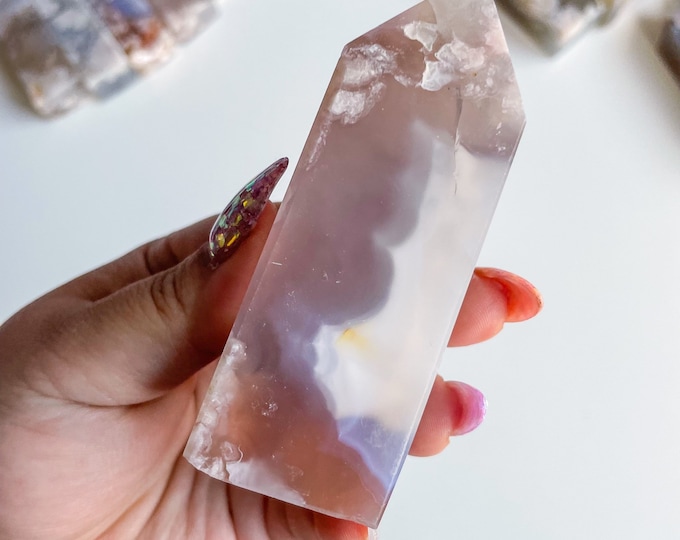 Druzy flower agate geode Crystal tower pink flower agate crystal tower healing crystal home decor
