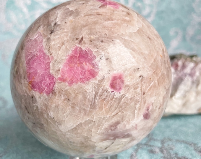 Rubellite in smoky quartz with lepidolite crystal sphere healing crystal home decor