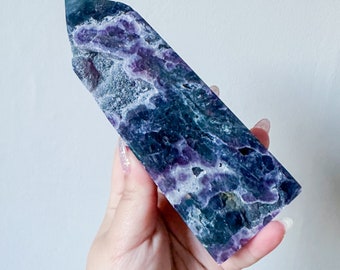 Matrix fluorite with quartz and calcite | rare fluorite crystal tower healing crystal