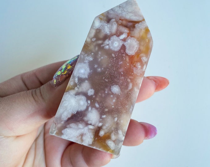 Druzy flower agate geode Crystal tower pink flower agate crystal tower healing crystal home decor