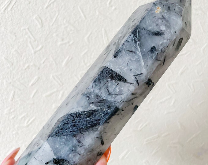 Tourmalated quartz crystal tower  healing crystal home decor