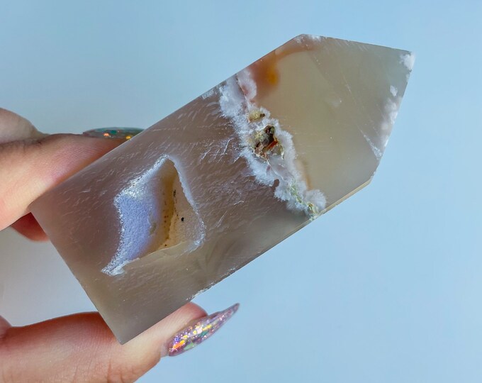 Druzy flower agate geode Crystal tower pink flower agate crystal tower healing crystal home decor