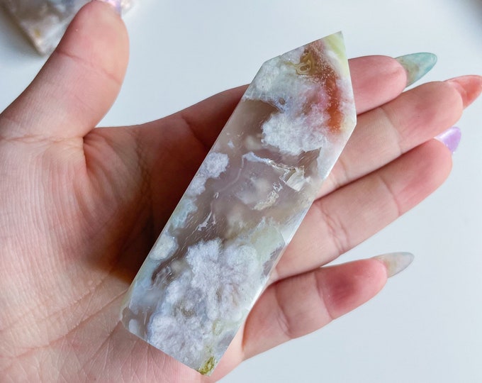 Druzy flower agate geode Crystal tower pink flower agate crystal tower healing crystal home decor