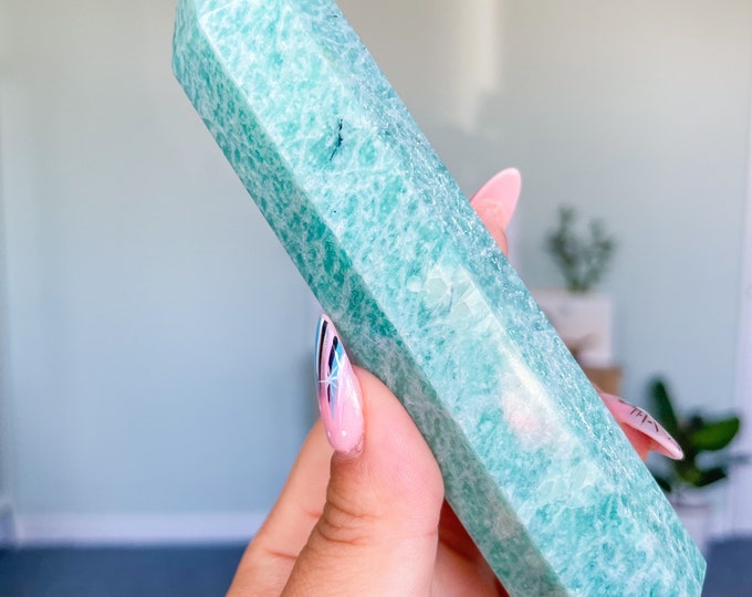 Amazonite high quality silver shimmer natural amazonite crystal tower healing crystal