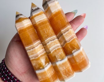 Orange calcite crystal tower|tall crystal wand healing crystal healing journey home decoration