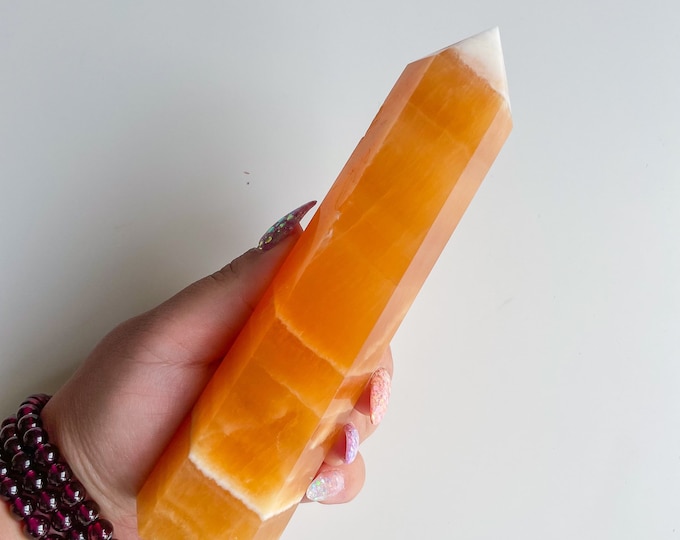 orange calcite crystal tower healing crystal home decoration meditation reiki practice