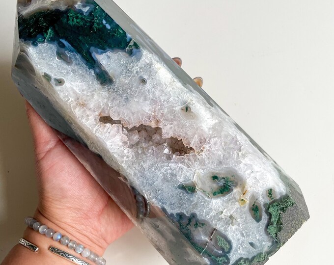 Moss agate crystal tower | moss agate home decoration | moss agate ornament | healing crystal | birthstone gifts| wedding anniversary gift