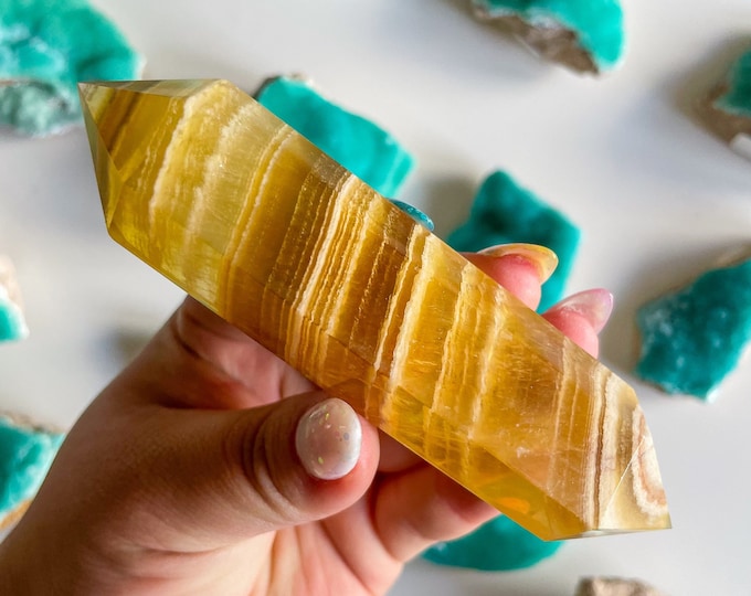 Natural yellow fluorite Double terminated crystal wand crystal healing crystal grid crystal magic home decoration meditation