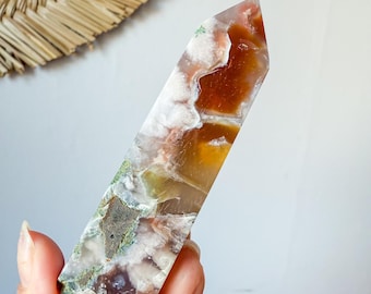 Flower agate geode Crystal tower (LY)  | High-quality flower agate crystal tower healing crystal home decor