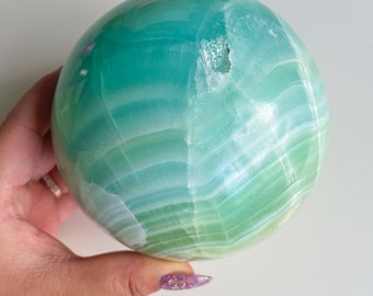 Green banded calcite crystal sphere healing crystal healing journey home decoration