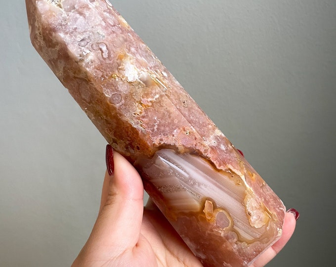 Flower agate crystal tower |cherry blossom agate home decoration | flower agate specimen | healing crystal | birthday gift|anniversary gift