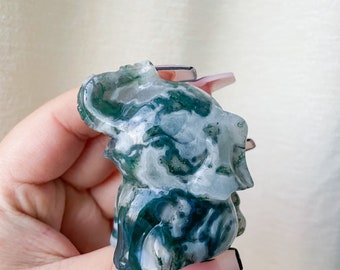 Premium Moss agate elephant crystal animal carving home deco