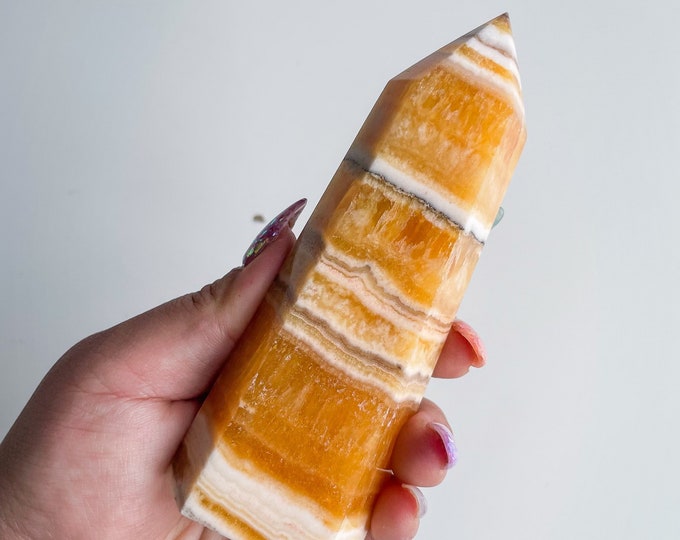 orange calcite crystal tower healing crystal home decoration meditation reiki practice