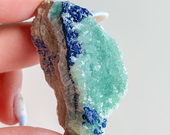 Blue aragonite with azurite and calcite rare crystal specimen