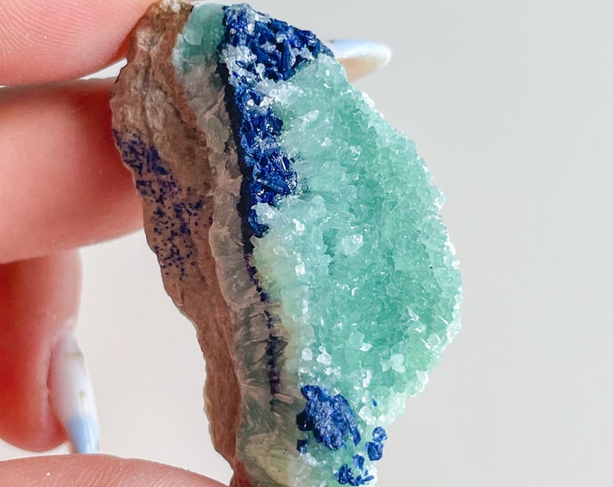 Blue aragonite with azurite and calcite rare crystal specimen