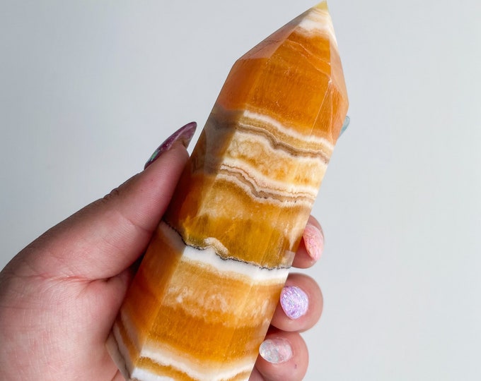 orange calcite crystal tower healing crystal home decoration meditation reiki practice