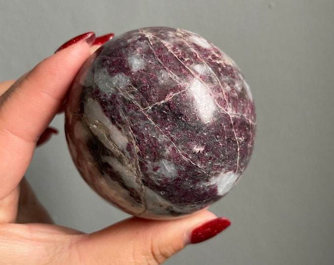 Rubellite lepidolite crystal sphere healing crystal home decor
