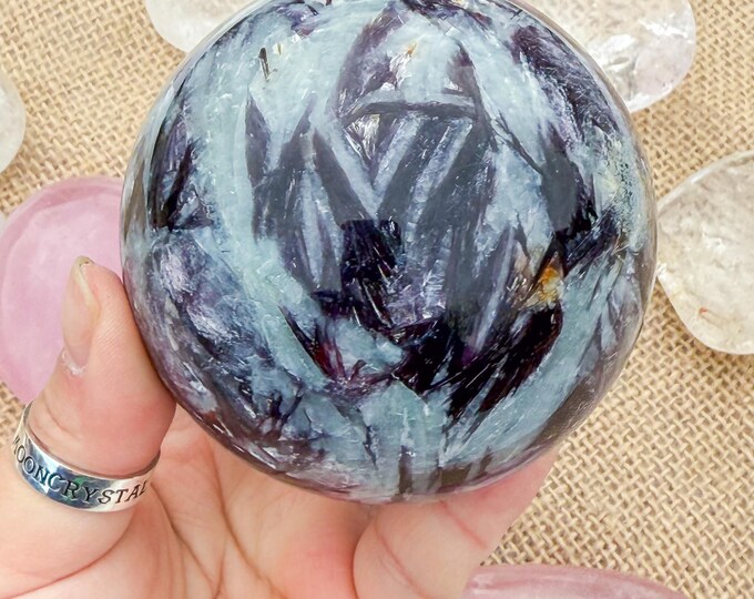 Aquamarine Crystal Sphere with pink tourmaline  Lepidolite,kyanite & Smoky Quartz | Natural Gemstone Sphere | Crystal Decor | Collector Gift
