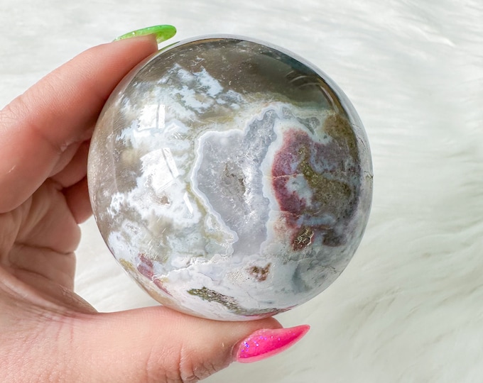 Druzy Ocean Jasper with blue chalcedony crystal sphere| crystal home decor