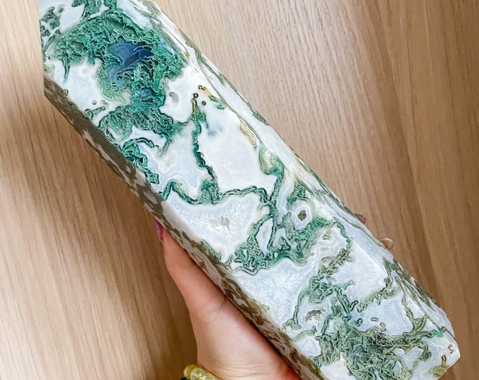 Moss agate crystal tower | moss agate home decoration | moss agate ornament | healing crystal | birthstone gifts| wedding anniversary gift