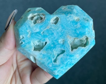 Blue aragonite heart | Caribbean calcite heart | crystal facets heart reiki healing meditation crystal healing journey home decoration