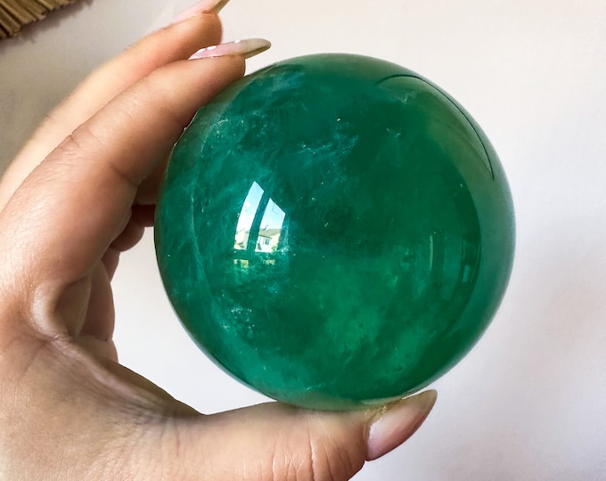 Green fluorite crystal sphere healing crystal home decor