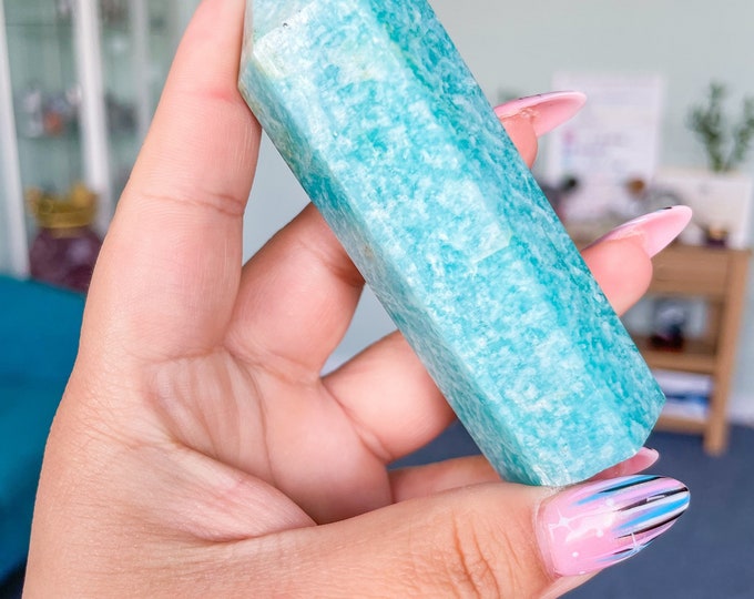 Amazonite high quality silver shimmer natural amazonite crystal tower healing crystal