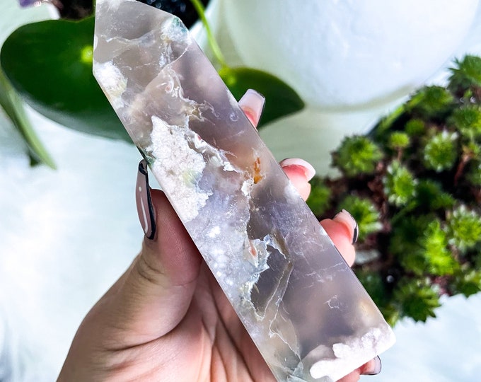 Flower agate crystal tower |cherry blossom agate home decoration | flower agate specimen | healing crystal | birthday gift|anniversary gift