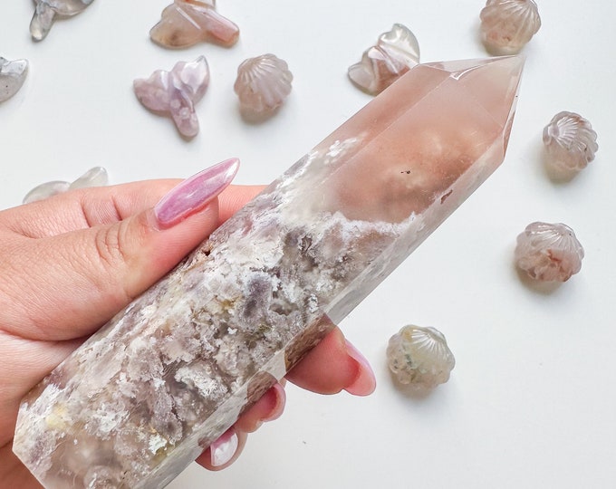 Premium pink flower agate (pk) Crystal tower | pink flower agate crystal tower healing crystal home decor |crystal gift |unique home decor|