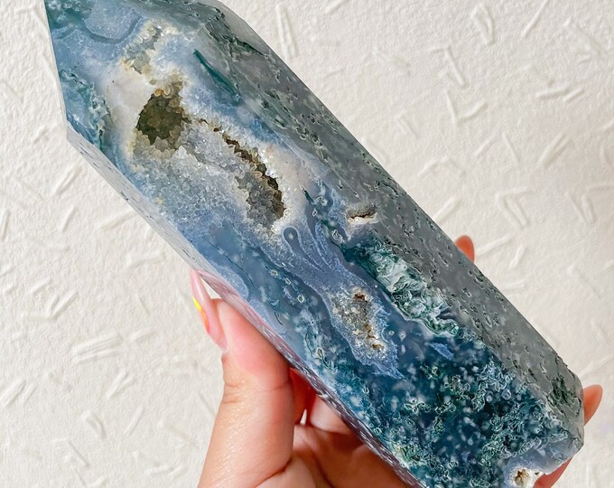 Moss agate crystal tower | moss agate home decoration | moss agate ornament | healing crystal | birthstone gifts| wedding anniversary gift