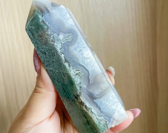 Moss agate crystal tower | moss agate home decoration | moss agate ornament | healing crystal | birthstone gifts| wedding anniversary gift 