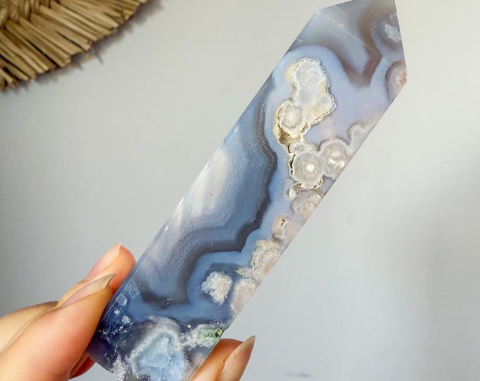 Premium Black flower agate crystal tower healing crystal home decor