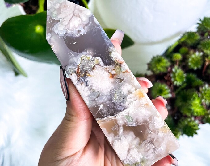 Flower agate crystal tower |cherry blossom agate home decoration | flower agate specimen | healing crystal | birthday gift|anniversary gift