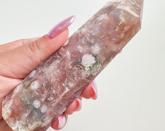 Rare vivid pink amethyst flower agate (PP) Crystal tower | flower agate crystal tower healing crystal home decor|