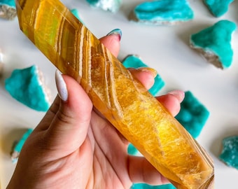 Natural yellow fluorite Double terminated crystal wand crystal healing crystal grid crystal magic home decoration meditation