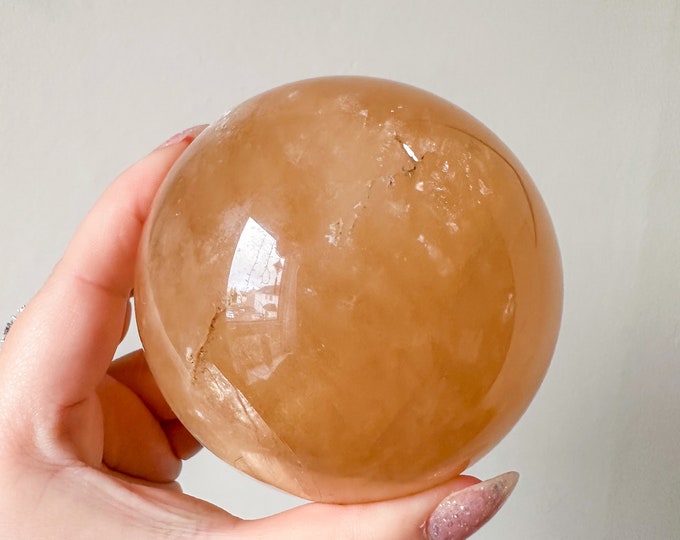 Honey calcite crystal sphere healing crystal home decor