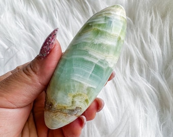 green calcite shiva palmstone | green pistachio calcite