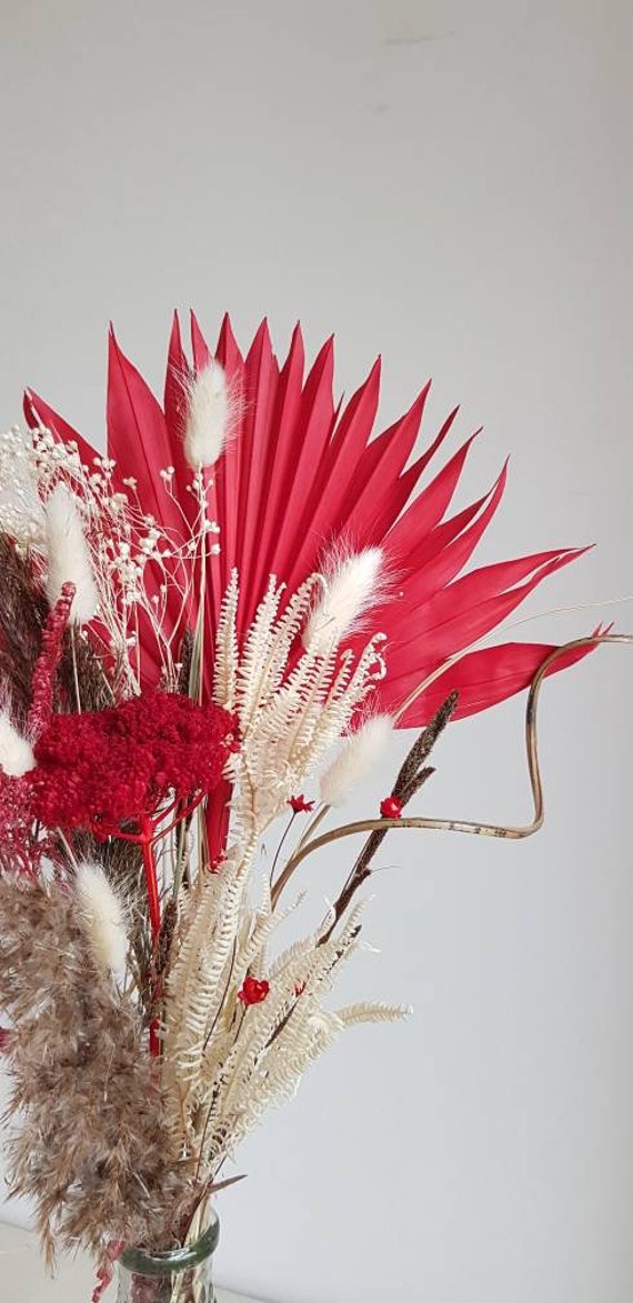 Bouquet Rouge Flamboyant. Palmier, Lagurus, Pampa, et Blanc
