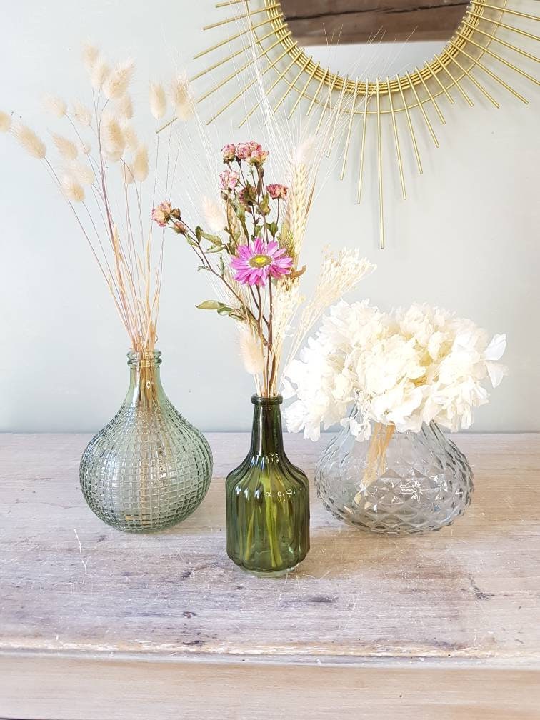 Vases en Verre Teintés, Camaieu Vert ou Transparent. Style Vintage