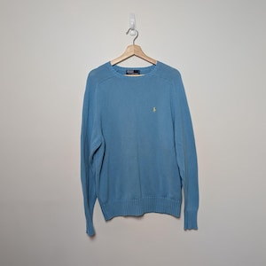 1990’s polo by ralph lauren cotton knit 1990s Polo Ralph Lauren Baby Blue Knit Cotton Sweater - Etsy
