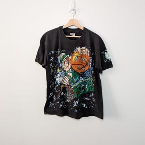 1990s Boston Celtics Shattered Backboard All Over Print T-Shirt