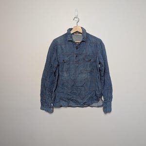 1970s Patchwork Denim Quarter Button Up