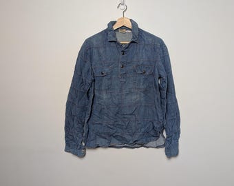 1970s Patchwork Denim Quarter Button Up