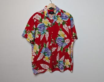 Camicia con bottoni a stampa hawaiana Sears degli anni '80