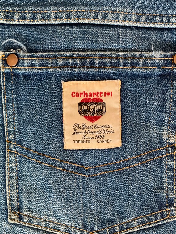 1970s Carhartt Heart Logo denim cut off shorts - image 3