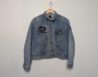 Vintage Lee Distressed Denim Jacket With a Sorted Patchwork 1970s