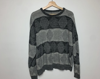 Vintage Grey Geometric Pattern Sweater