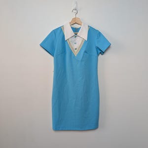 1970er Jahre blaues Kleid mit Kragen