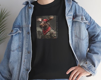 Military Moose Unisex Tee, Moose Lover Shirt, Nature Graphic T-Shirt, Wildlife Tee, Outdoor Adventure Top